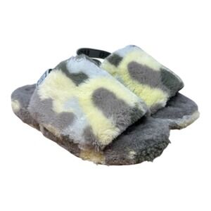 Ugg Womens Logo Slingback Abstract Fluff Yeah Slide Sandals Green Orange Size 8‎